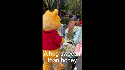 Bri gives Winnie the Pooh a hug with the caption "A hug sweeter than honey 🍯"