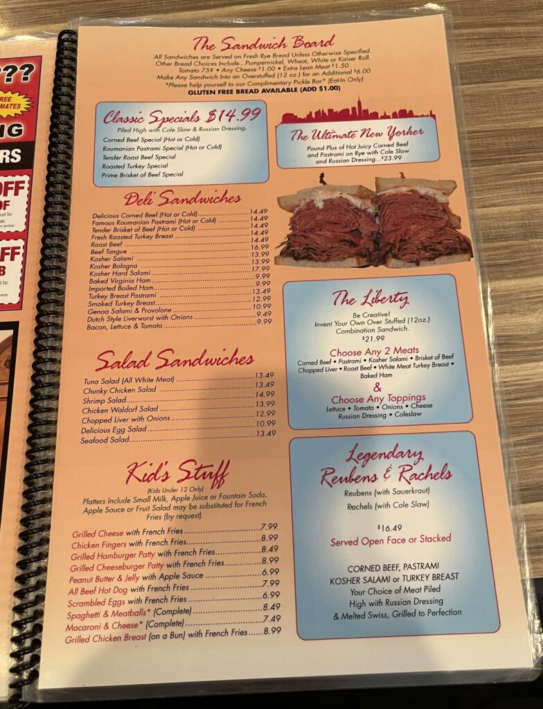 The menu's "sandwiches" page.