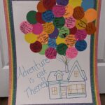 Bri's graduation poster was a sketch of the "UP" house with colorful sheets of paper each shaped like a balloon with a message written on it.