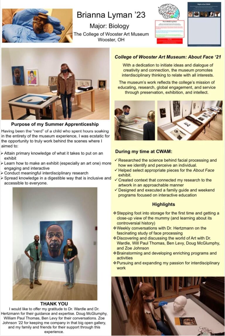 A research poster about Bri's work on the "About Face exhibit"