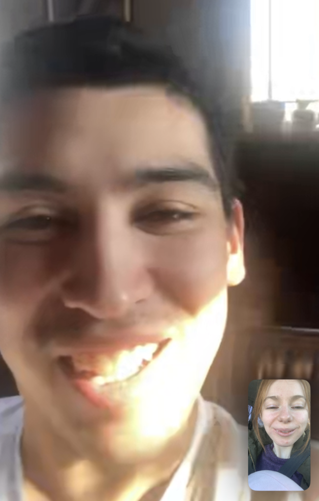 Screenshot of a facetime with Bri small in the corner and Alix big on her screen.