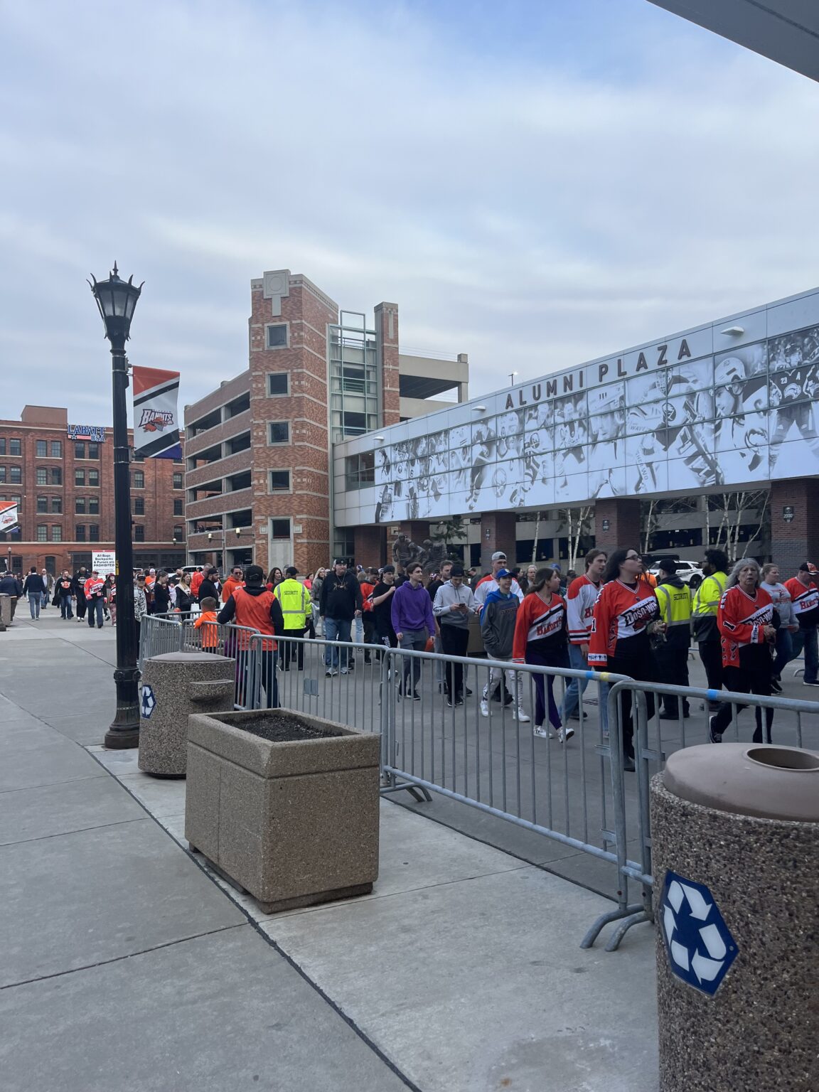 Entering the stadium.