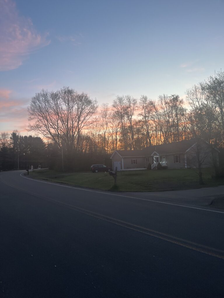 A picture of an orange sky at sunrise.