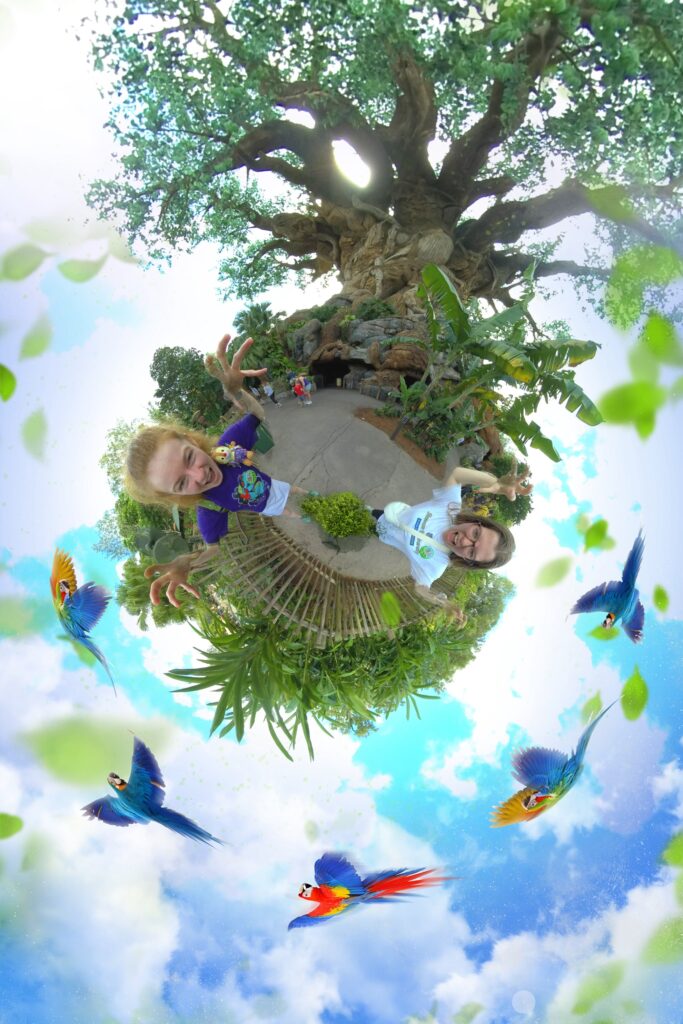 A circular zoomed out picture from the top with Sarah and Bri making tiger claws.